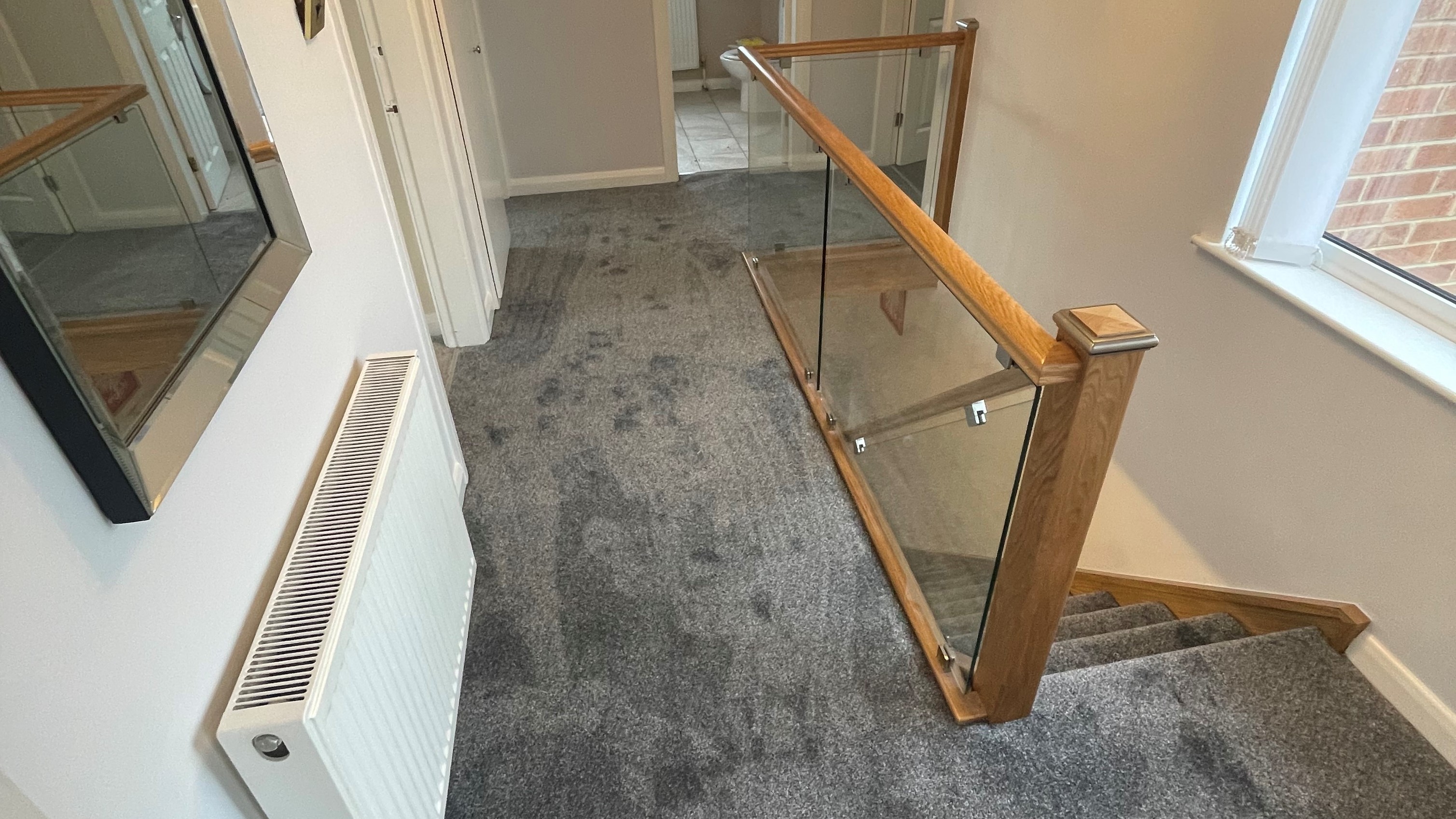 grey carpet on stairs